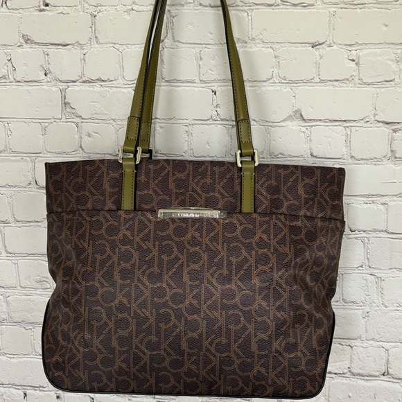CALVIN KLEIN Nylon & Faux Leather Logo Structured Tote Bag - Picture 1 of 16